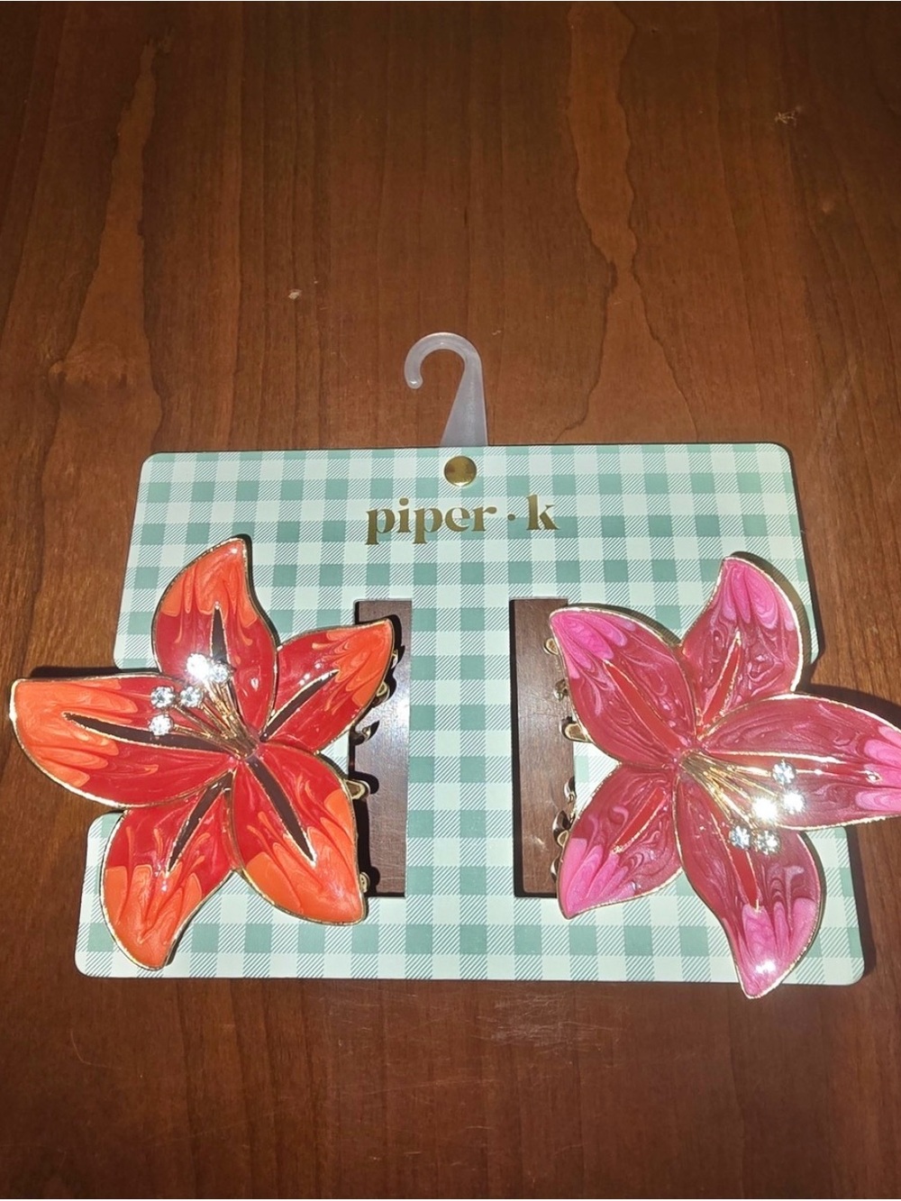 Piper K Flower Hair Clips - Pink & Orange - New